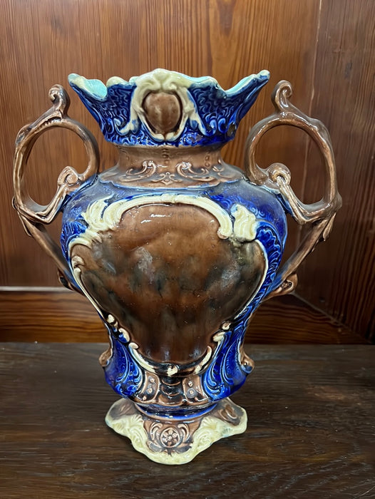 DARK BLUE MAJOLICA VASE - AS FOUND