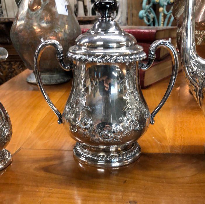 3 PIECE ORNATE SILVERPLATE TEA SERVICE-TEAPOT, CREAM AND SUGAR