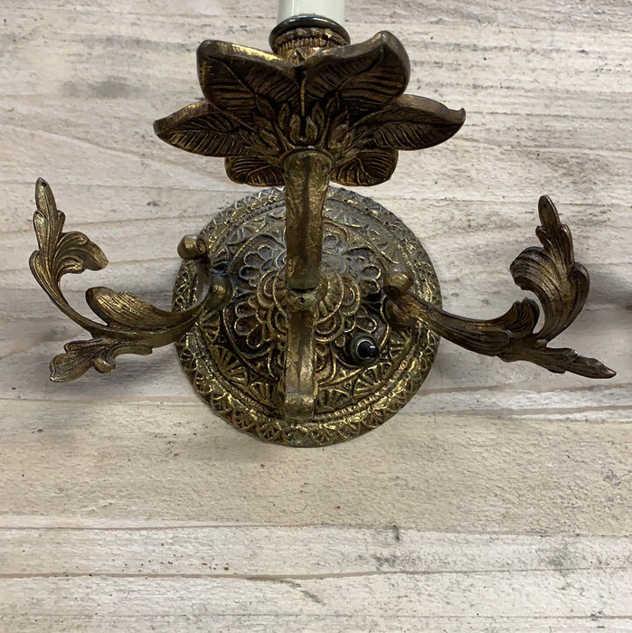 PAIR OF BRASS FOLIATE ELECTRIC CANDLE WALL SCONCES