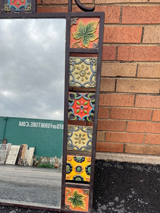 CAST IRON MIRROR WITH COLORFUL GLAZED TERRA COTTA TILES
