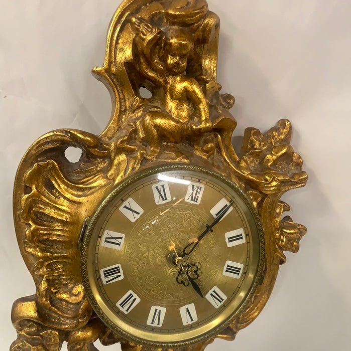 SMALL VINTAGE GOLD GILT WALL CLOCK