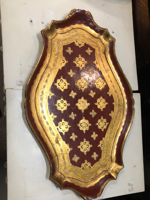 LARGE RED AND GOLD SHAPED FLORENTINE TRAY