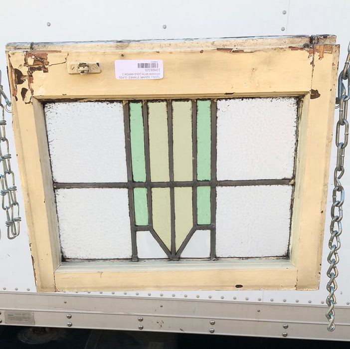 SMALL SQUARE STAINED GLASS WINDOW WITH GOLD ARROW