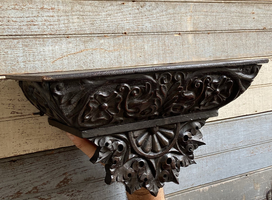 DARK WALNUT CARVED WALL SHELF