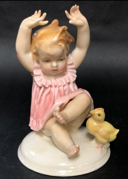 GERMAN PORCELAIN BABY GIRL WITH CHICK