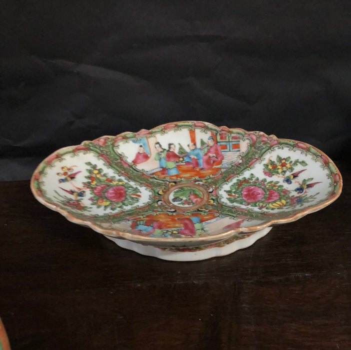 ROSE FAMILLE SHAPED DISH ON PEDESTAL FOOT ADDED TO SOLD LOT