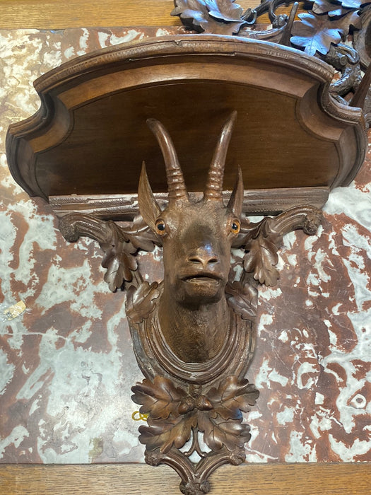 LARGE CARVED ROEBUCK SHELF WITH GLASS EYES