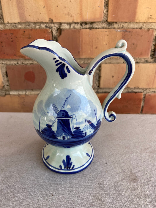 LARGE BULBOUS DELFT CREAMER WITH WINDMILL