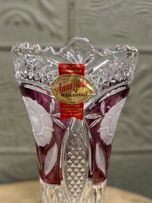 SMALL CRANBERRY FLASH CRYSTAL VASE