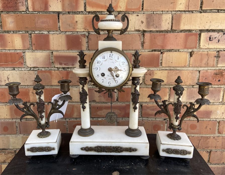 FRENCH G. MEGNIN MARBLE PORTICO CLOCK SET