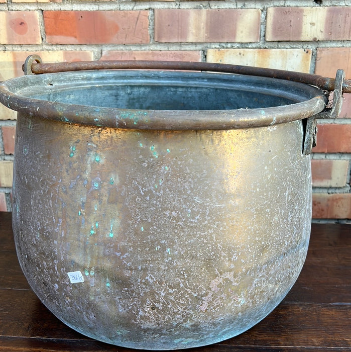 LARGE BRASS CANDY POT WITH IRON HANDLE
