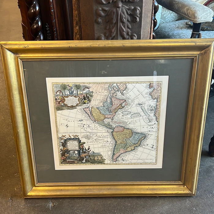 MAP OF AMERICAS IN GOLD FRAME