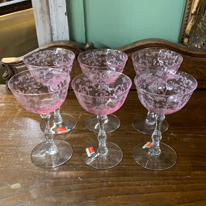 SET OF 6 FOSTORIA PINK NAVARRE CHAMPAGNE GLASSES