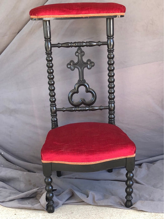EBONIZED BOBBIN LEG PRIE DIEU WITH RED UPHOLSTERY