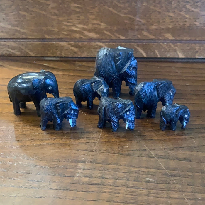 SET OF 7 SMALL WOOD ELEPHANTS