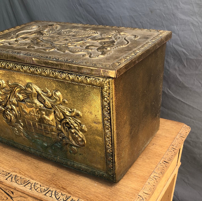 SMALL FRENCH SCENE BRASS TRUNK OR COAL HOD