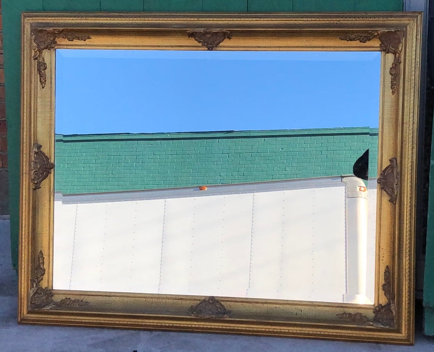 THICK GILT FRAMED RECTANGULAR BEVELED MIRROR