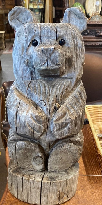 CARVED WOODEN BEAR WITH GLASS EYES