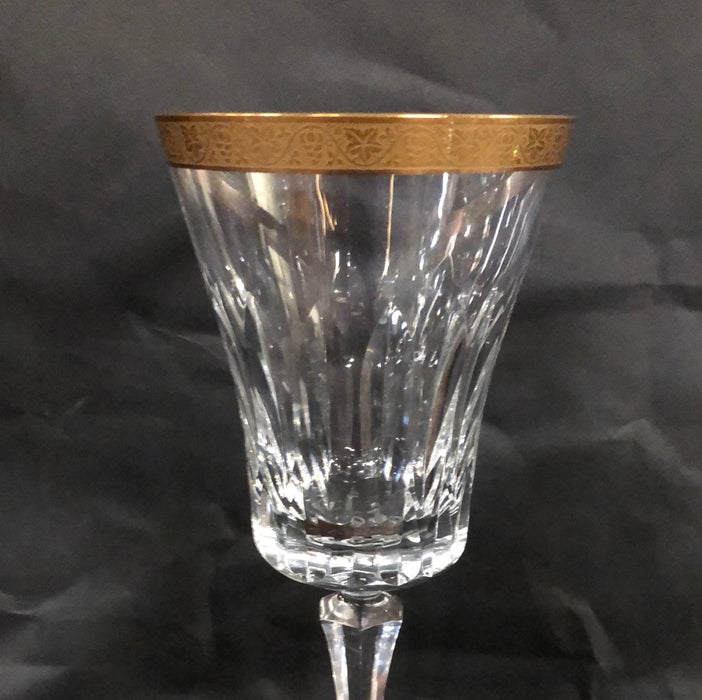 SET OF SIX GOLD RIM STEMMED CRYSTAL WINE GLASSES