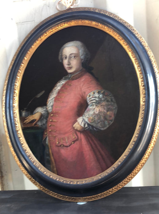 18TH CENTURY OVAL FRAMED OIL PAINTING OF AN ENGLISHMAN IN REDCOAT
