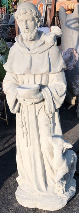 LARGE CONCRETE SAINT FRANCIS STATUE WITH BIRD ON SHOULDER