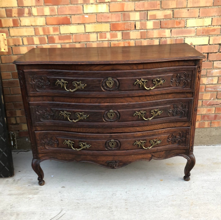 LARGE EARLY DARK OAK BOW FRONT COUNTRY CHEST