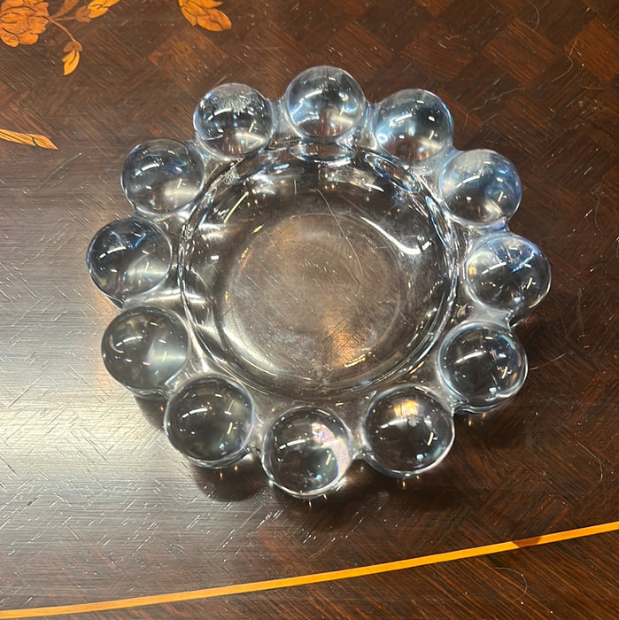LIGHT BLUE KNOBBY VINTAGE GLASS ASHTRAY