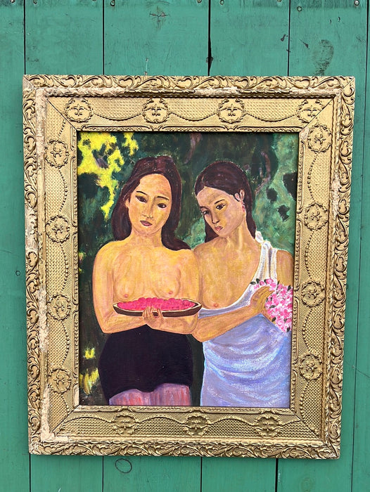 OIL PAINTING OF ISLAND GIRLS AFTER GAUGIN IN GOLD FRAME