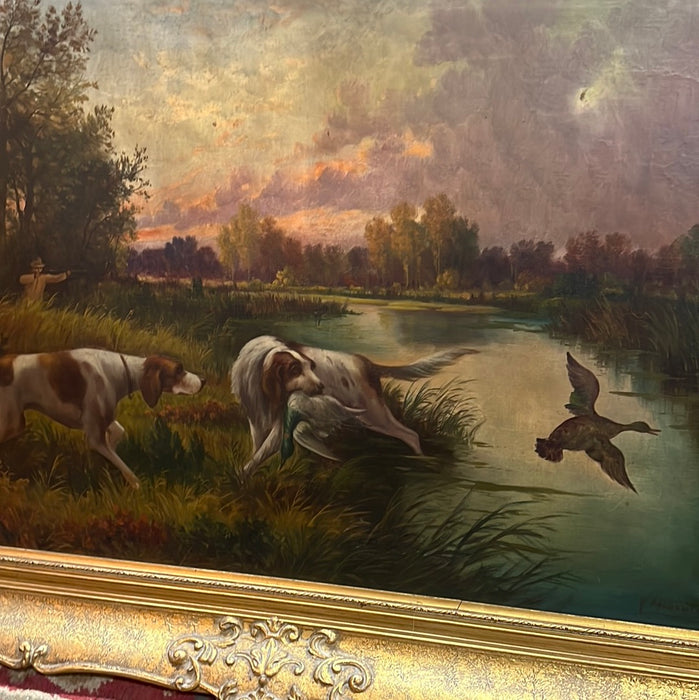 BIRD AND DOGS HUNTING PAINTING