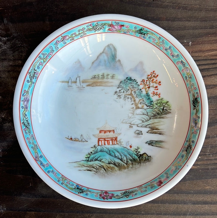 SMALL 5.5" CHINESE LANDSCAPE SCENE AQUA COLORS BOWL