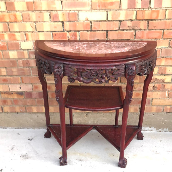 ASIAN DEMI LUNE CARVED MARBLE INLAID CONSOLE TABLE