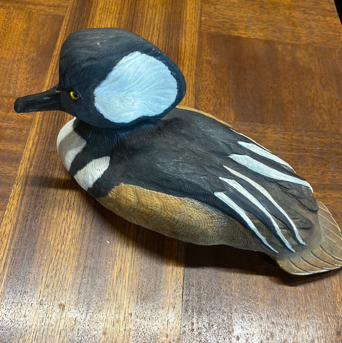 CARVED WOODEN HOODED MERSANGER DUCK DECOY