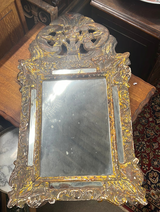 19TH CENTURY VERTICAL RECTANGULAR SMALL MIRROR WITH MIRRORED BORDER