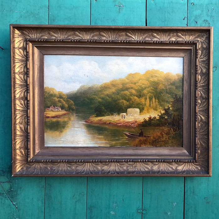 ENGLISH LANDSCAPE OIL PAINTING SIGNED HENRY GUMMERY"ON THE SEVERN NEAR ARLEY"