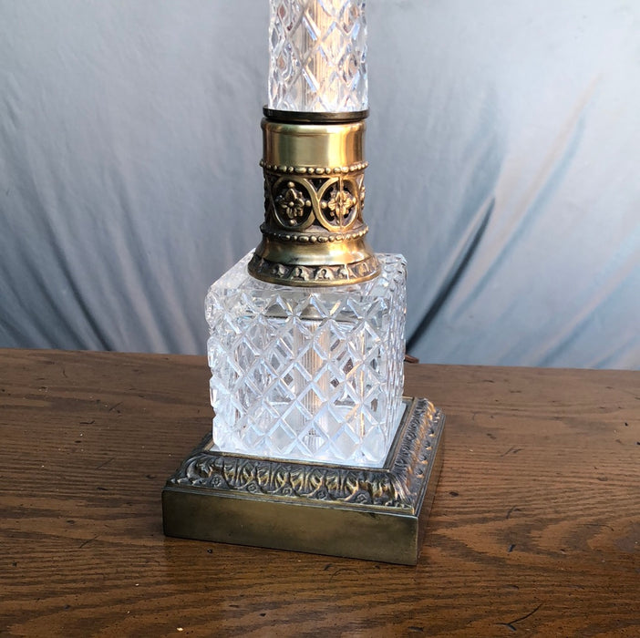CRYSTAL AND BRASS LAMP WTH SHADE
