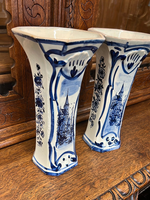 PAIR OF DELFT CHURCH VASES`