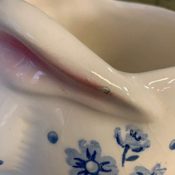 SMALL BLUE AND WHITE BUNNY RABBIT PLANTER - AS IS