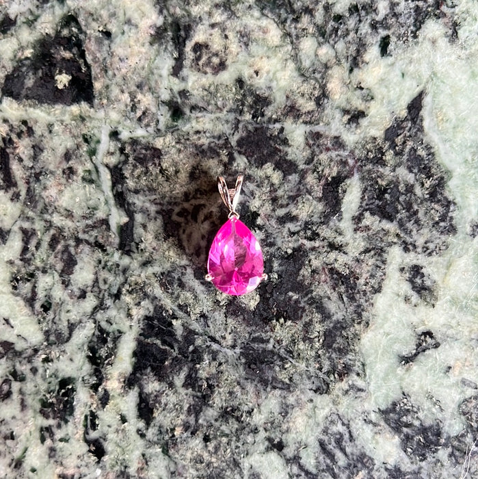 PINK GLASS GEM PEDANT IN STERLING SILVER