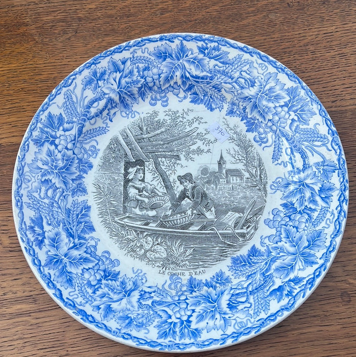 BLUE AND BLACK TRANSFERWARE IRONSTONE PLATE - EACH