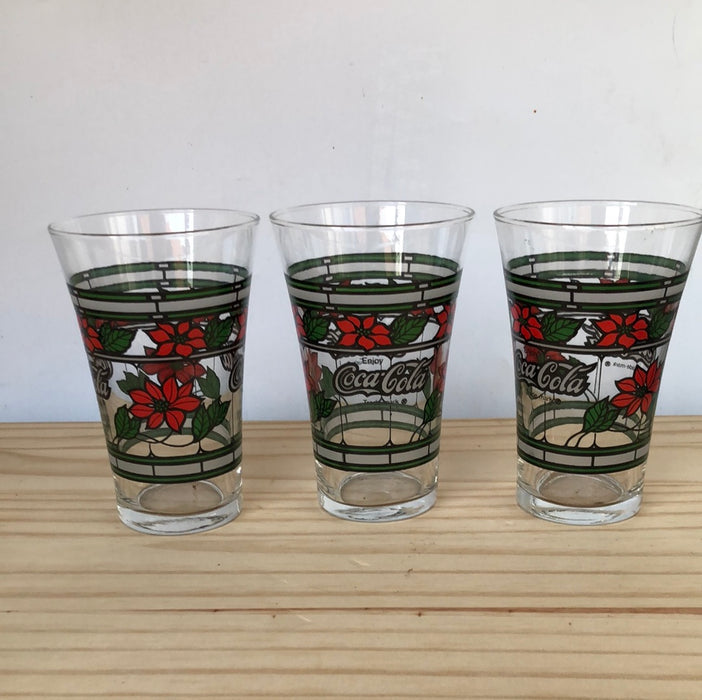 Set a three Coca-Cola Poinsetta glasses