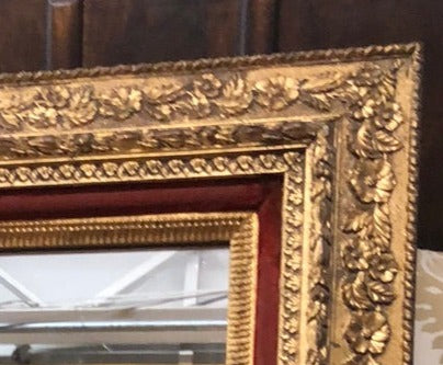 AMERICAN GILT GESSO FRAME RECTANGULAR MIRROR WITH VELVET FILLET