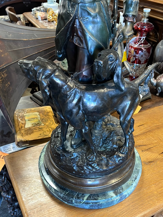 LARGE BRONZE HUNTER WITH DOGS