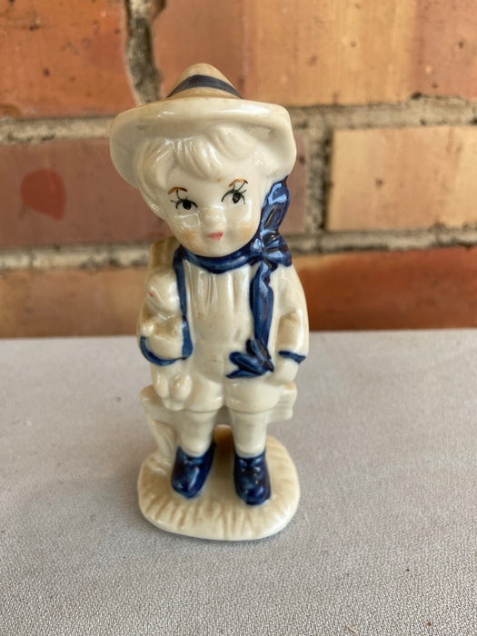 SMALL DELFT GIRL AND BUNNY FIGURE