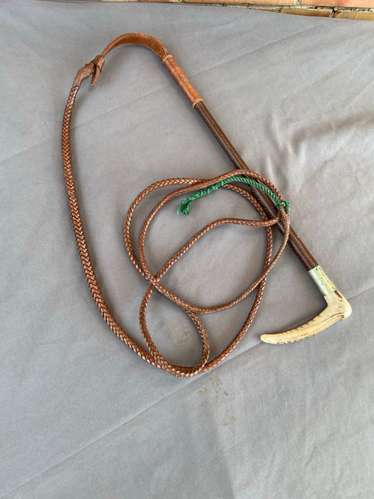 HORSE TRAINING LEATHER WHIP WITH HORN/BONE HANDLE