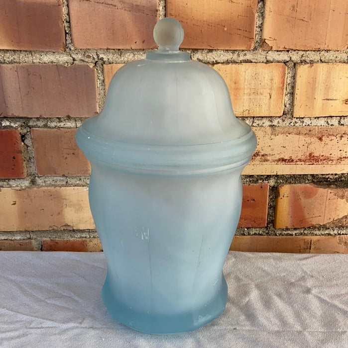 FROSTED BLUE GLASS COOKIE JAR