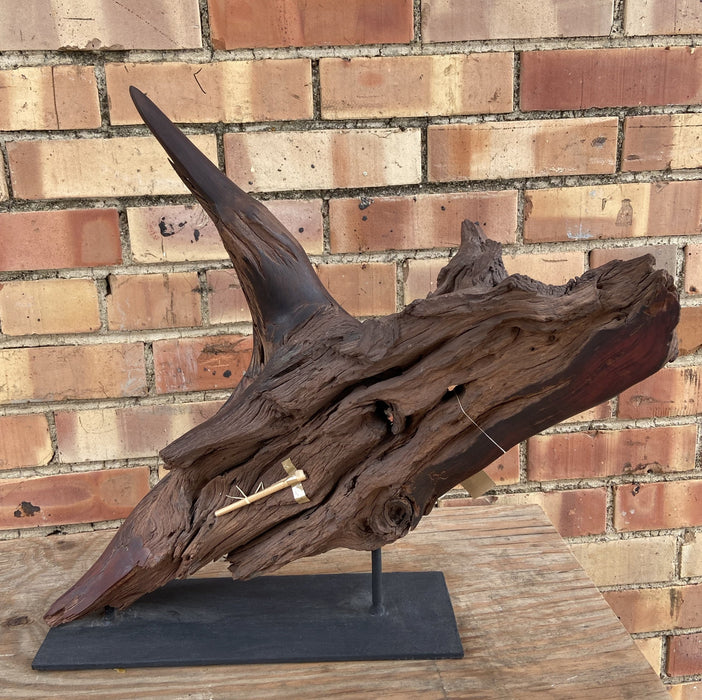 DRIFTWOOD AND IRON FLYING BIRD SCULPTURE BY BONIFACE CHIKWENHERE MARCH 2010