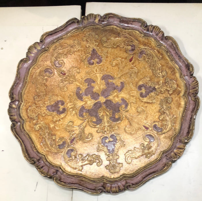 LARGE ROUND PINK FLORENTINE TRAY