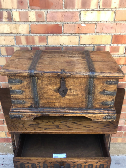 METAL BANDED MAHOGANY BOX