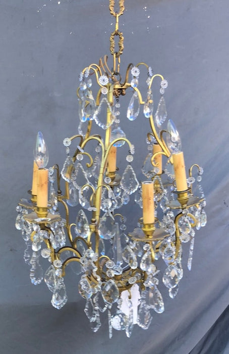 LARGE BRASS CHANDELIER WITH PRISMS