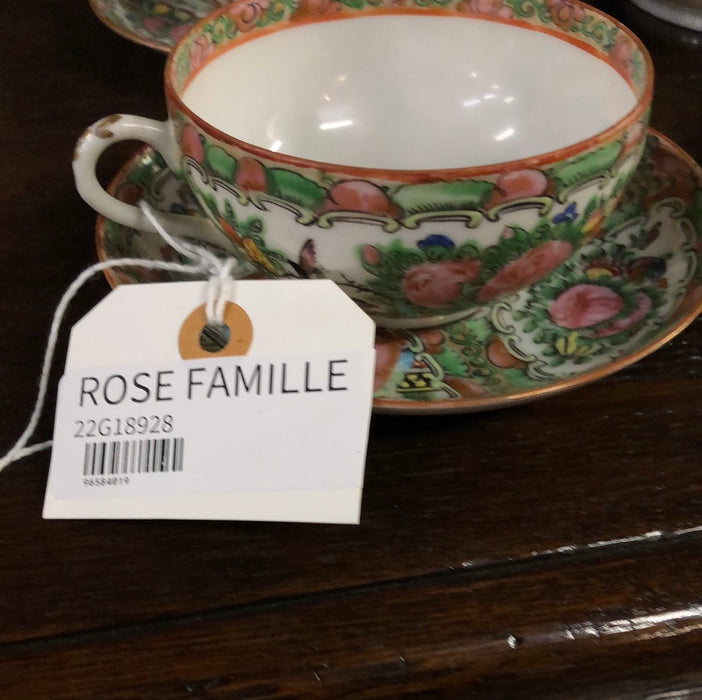 * SET OF SIX ROSE FAMILLE COFFEE CUPS WITH SAUCERS ADDED TO SOLD LOT